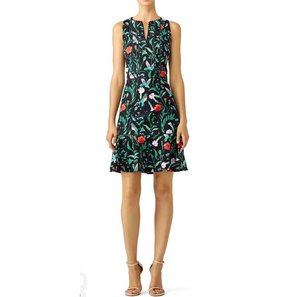 Kate Spade Jardin Tile Jacquard Mini Dress with Floral Hummingbird Print, sz 8